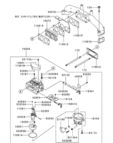 Kawasaki Fx850v-As00 Carburetor Diagram and Parts List for M60-KW (53AI8CT6050-31HP-OHV)(2010) Cub Cadet Lawn Tractor
